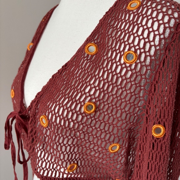 Zara beach boho net mirror cover up front tie top - Picture 5 of 10